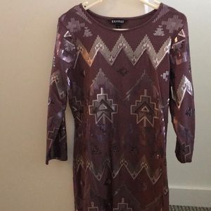 Metallic Mauve Aztec Print Dress